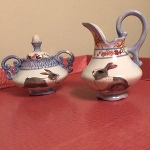 Danna Cullen Bunny Meadow Sugar Bowl & Creamer